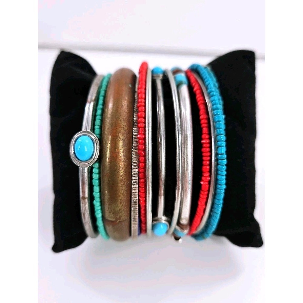 Vtg Kenneth Cole 15 pc Lot Bangle Beaded Bracelets Hippie Boho Silver Tone USA